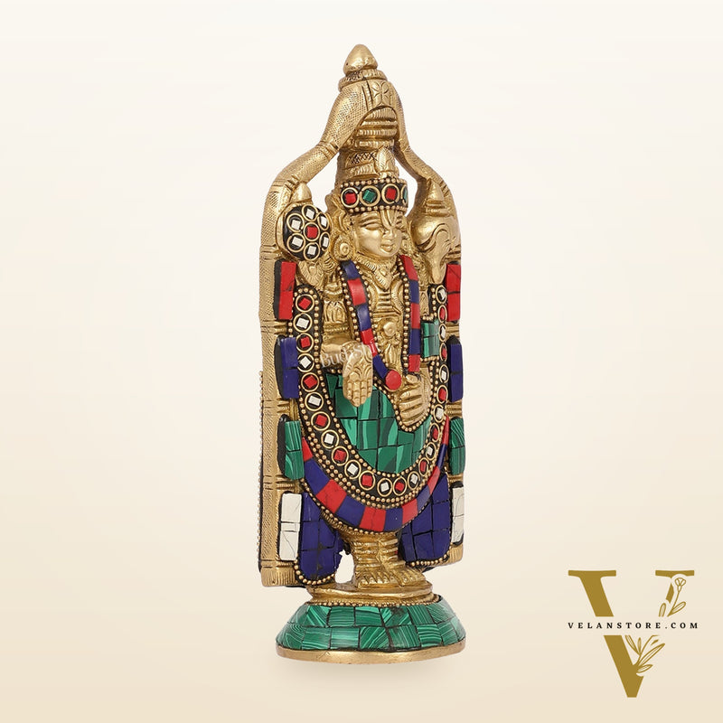 Brass tirupati Balaji statue 8" with stonework antique finish