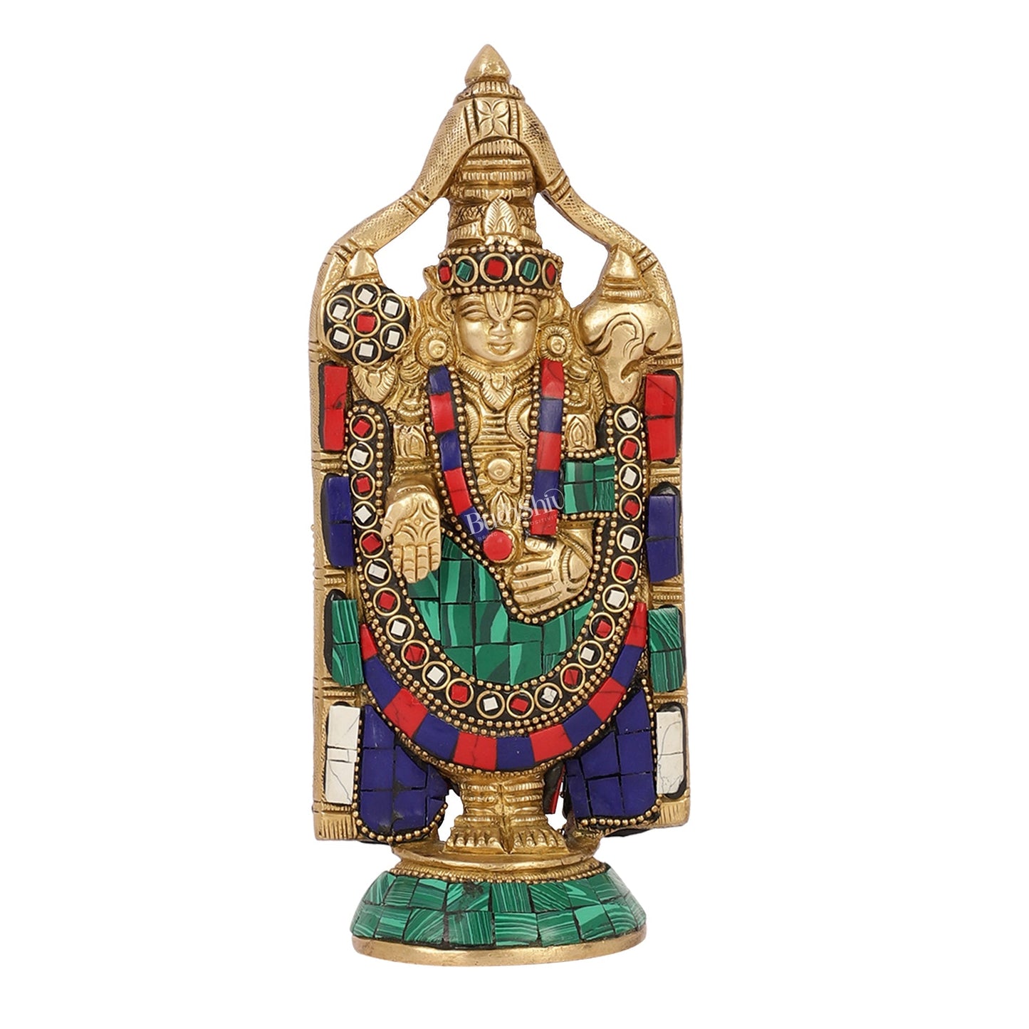 Brass tirupati Balaji statue 8" with stonework antique finish