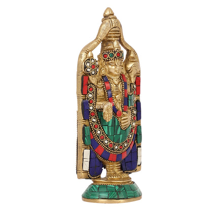 Brass tirupati Balaji statue 8" with stonework antique finish