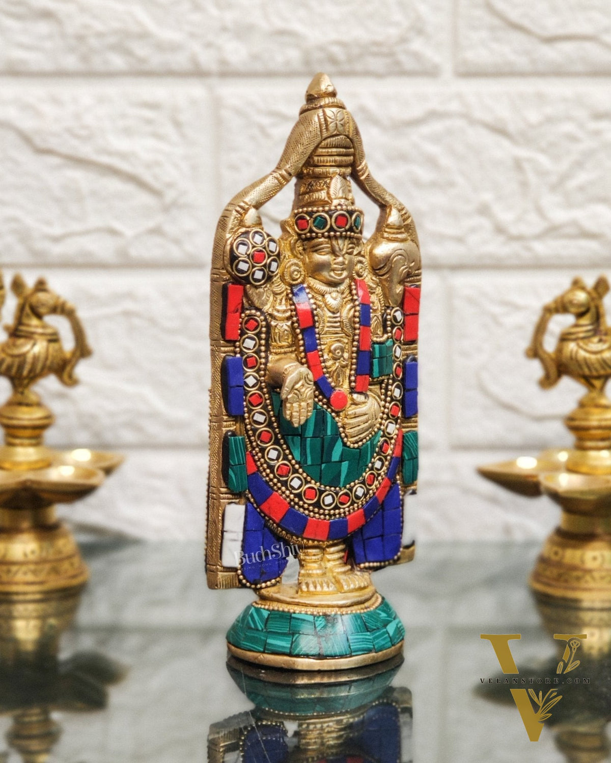 Brass tirupati Balaji statue 8" with stonework