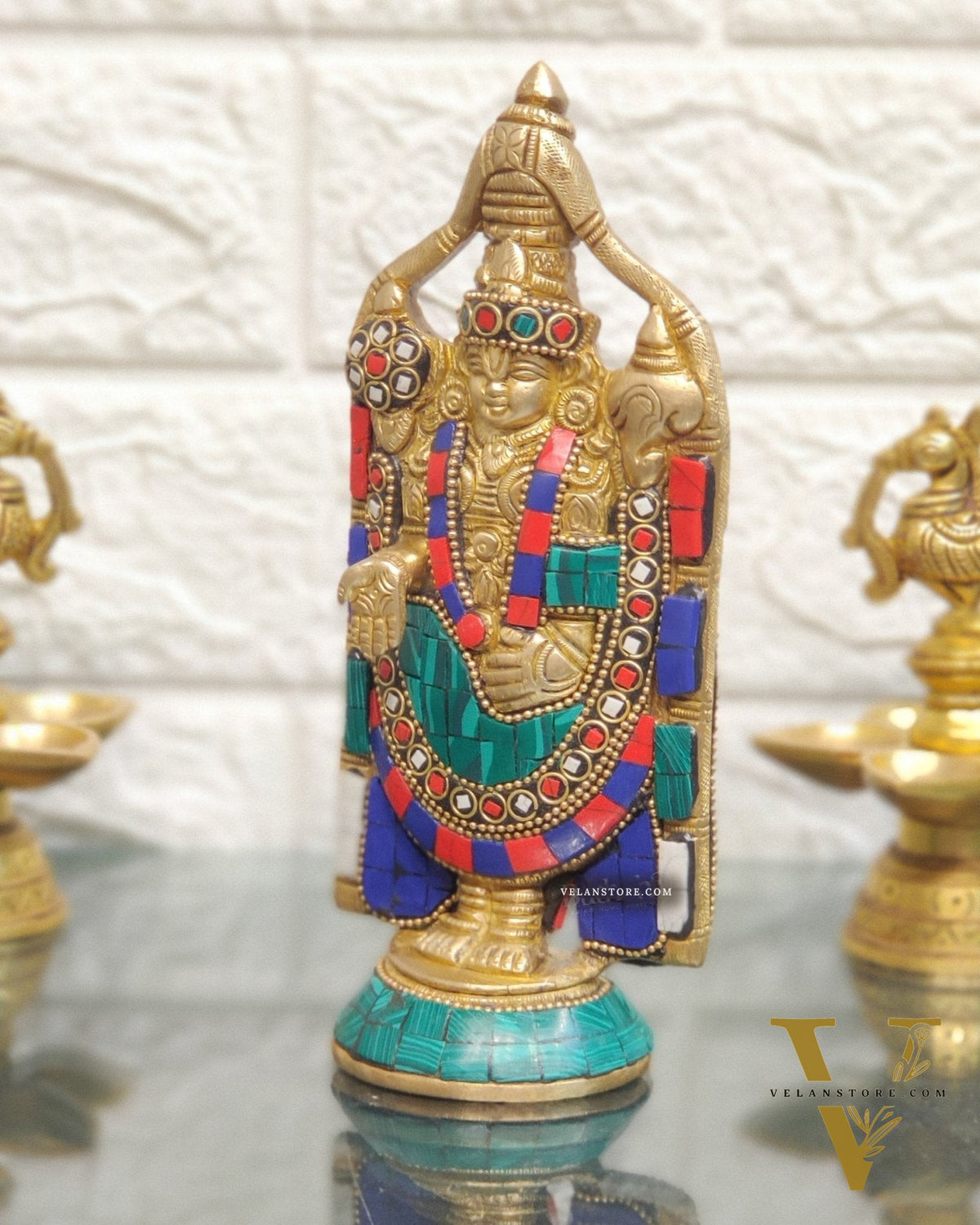 Brass tirupati Balaji statue 8" with stonework