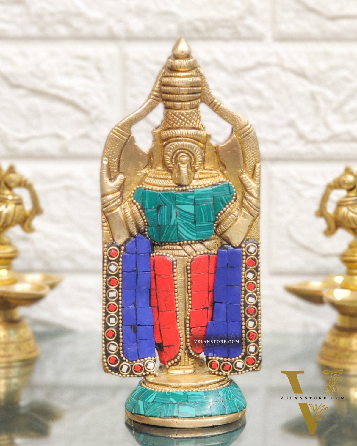 Brass tirupati Balaji statue 8" with stonework