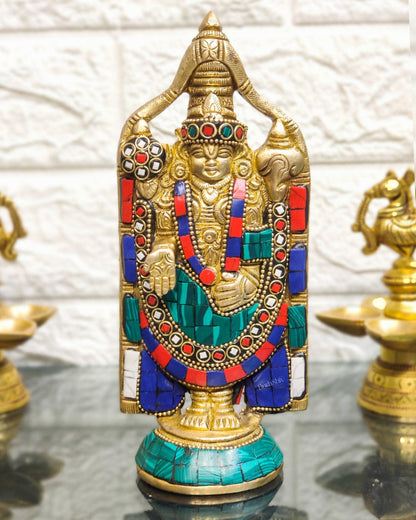 Brass tirupati Balaji statue 8" with stonework