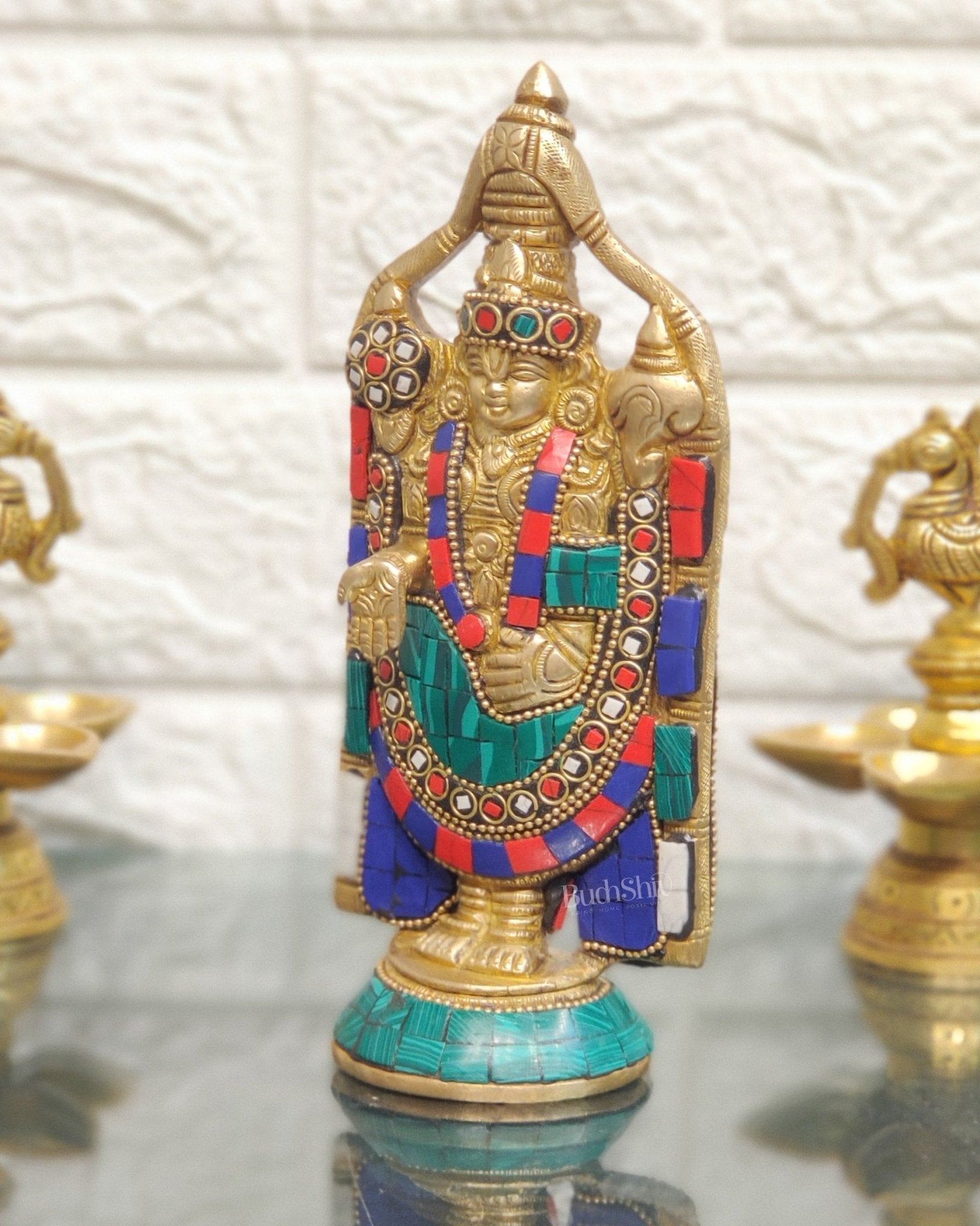 Brass tirupati Balaji statue 8" with stonework
