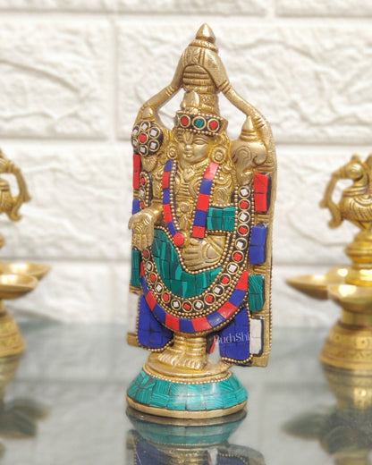 Brass tirupati Balaji statue 8" with stonework