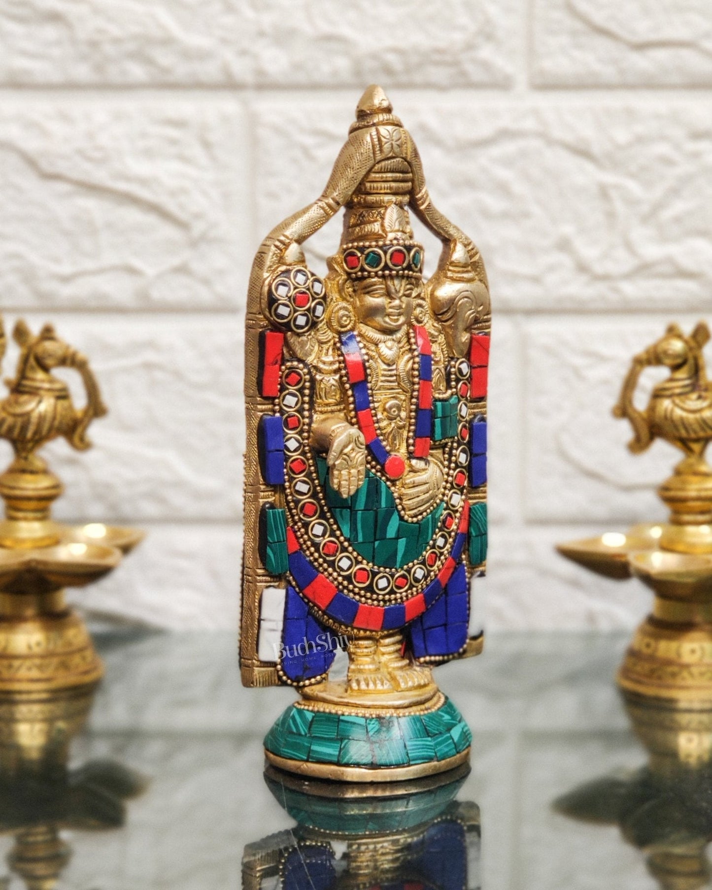 Brass tirupati Balaji statue 8" with stonework