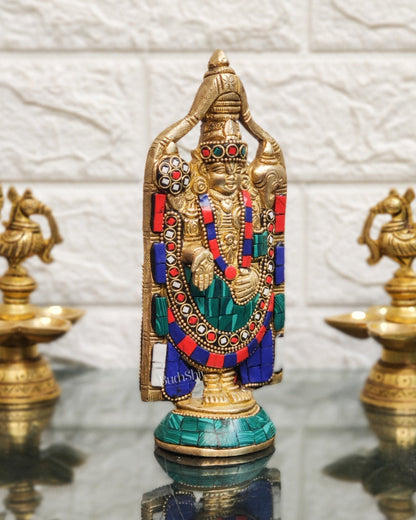 Brass tirupati Balaji statue 8" with stonework