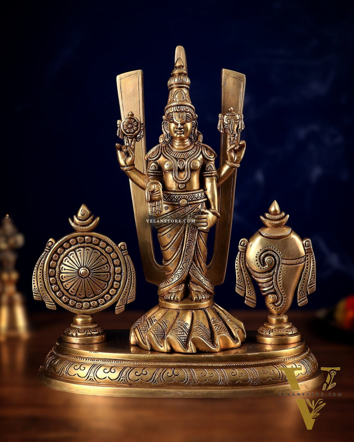 Brass Tirupati Balaji statue with Shankh Chakra | 14.5 Inch