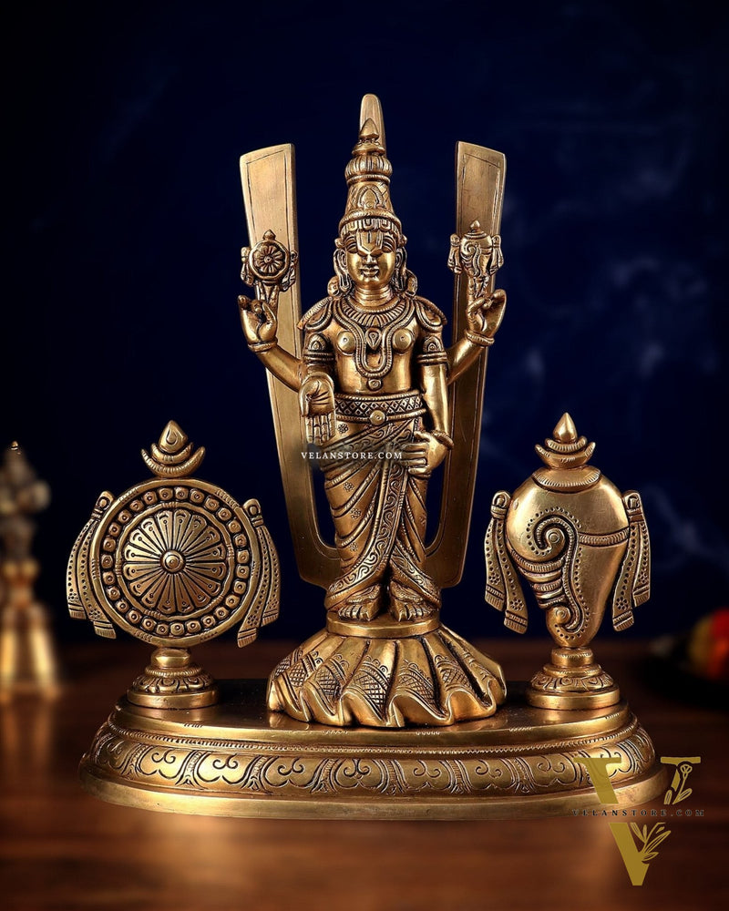 Brass Tirupati Balaji statue with Shankh Chakra | 14.5 Inch