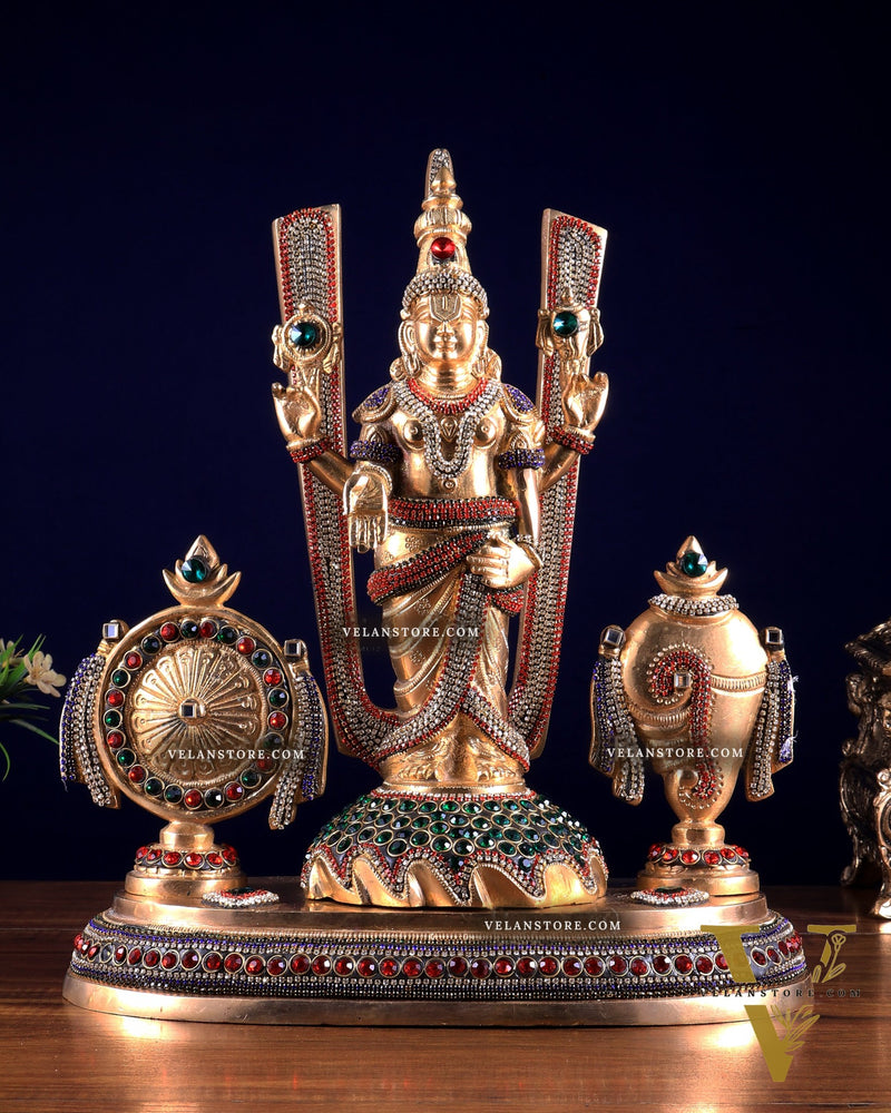 Brass Tirupati Balaji statue with Shankh Chakra | 14.5 Inch