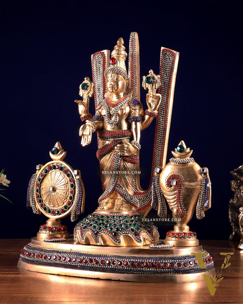 Brass Tirupati Balaji statue with Shankh Chakra | 14.5 Inch