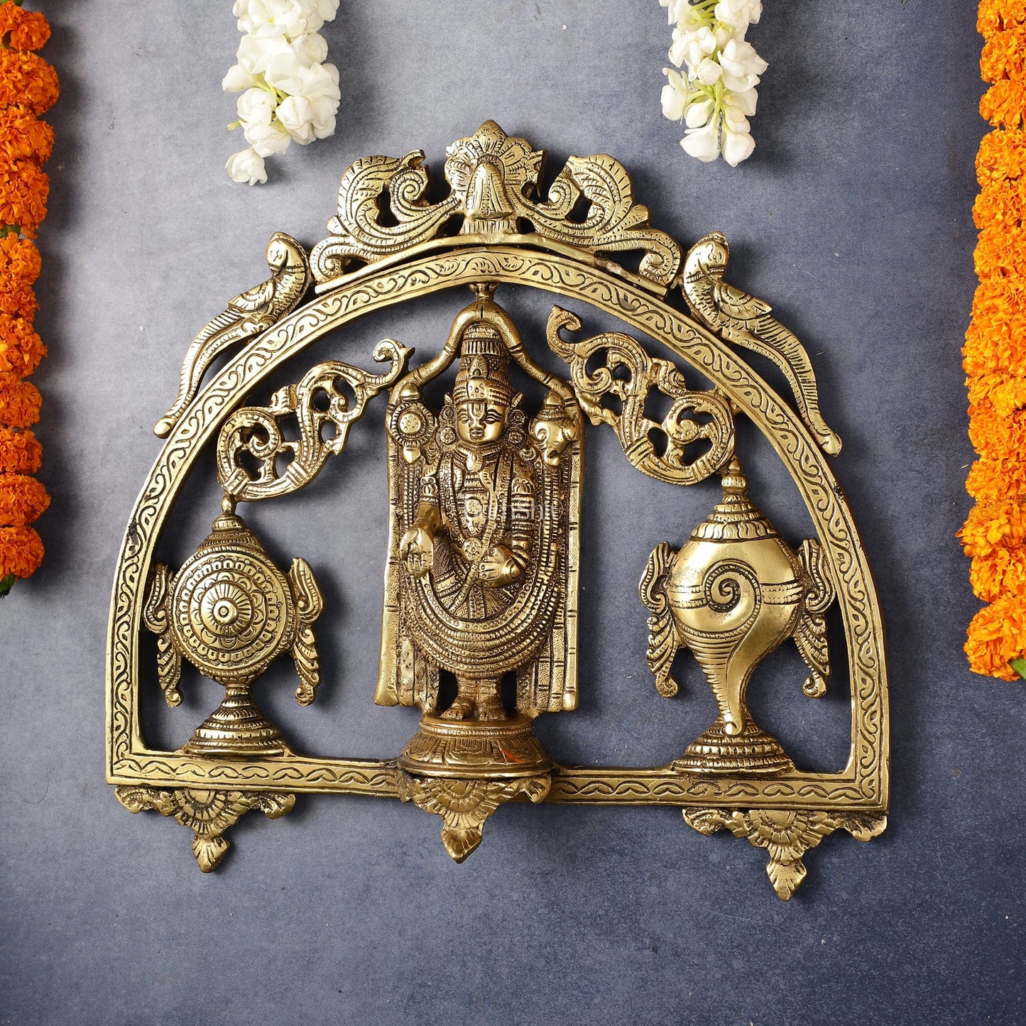 Brass Tirupati Balaji wall hanging with Shankh and Chakra 12 "