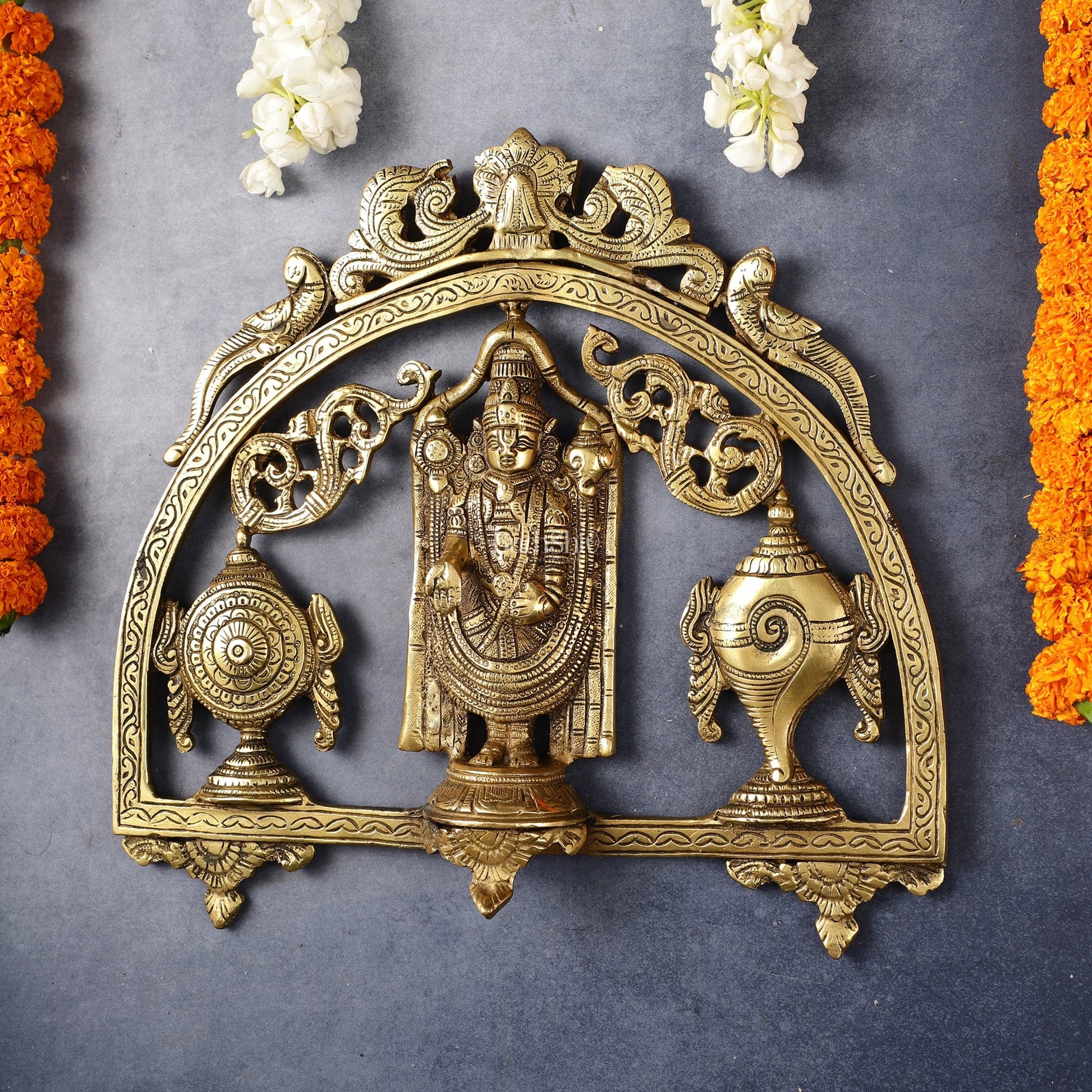 Brass Tirupati Balaji wall hanging with Shankh and Chakra 12 "