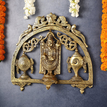Brass Tirupati Balaji wall hanging with Shankh and Chakra 12 "