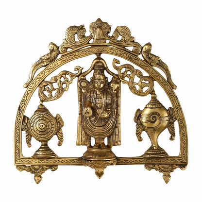 Brass Tirupati Balaji wall hanging with Shankh and Chakra 12 "