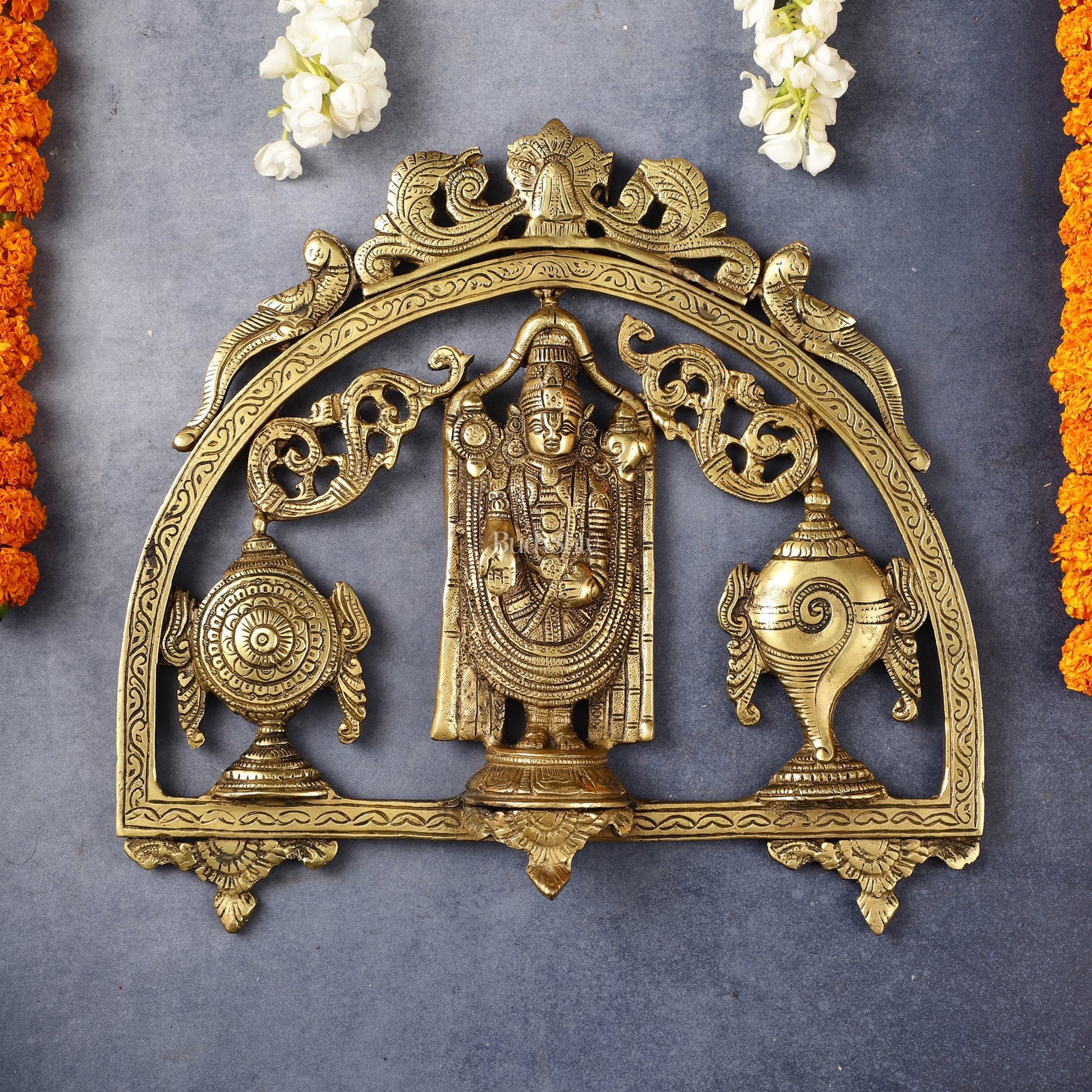 Brass Tirupati Balaji wall hanging with Shankh and Chakra 12 "