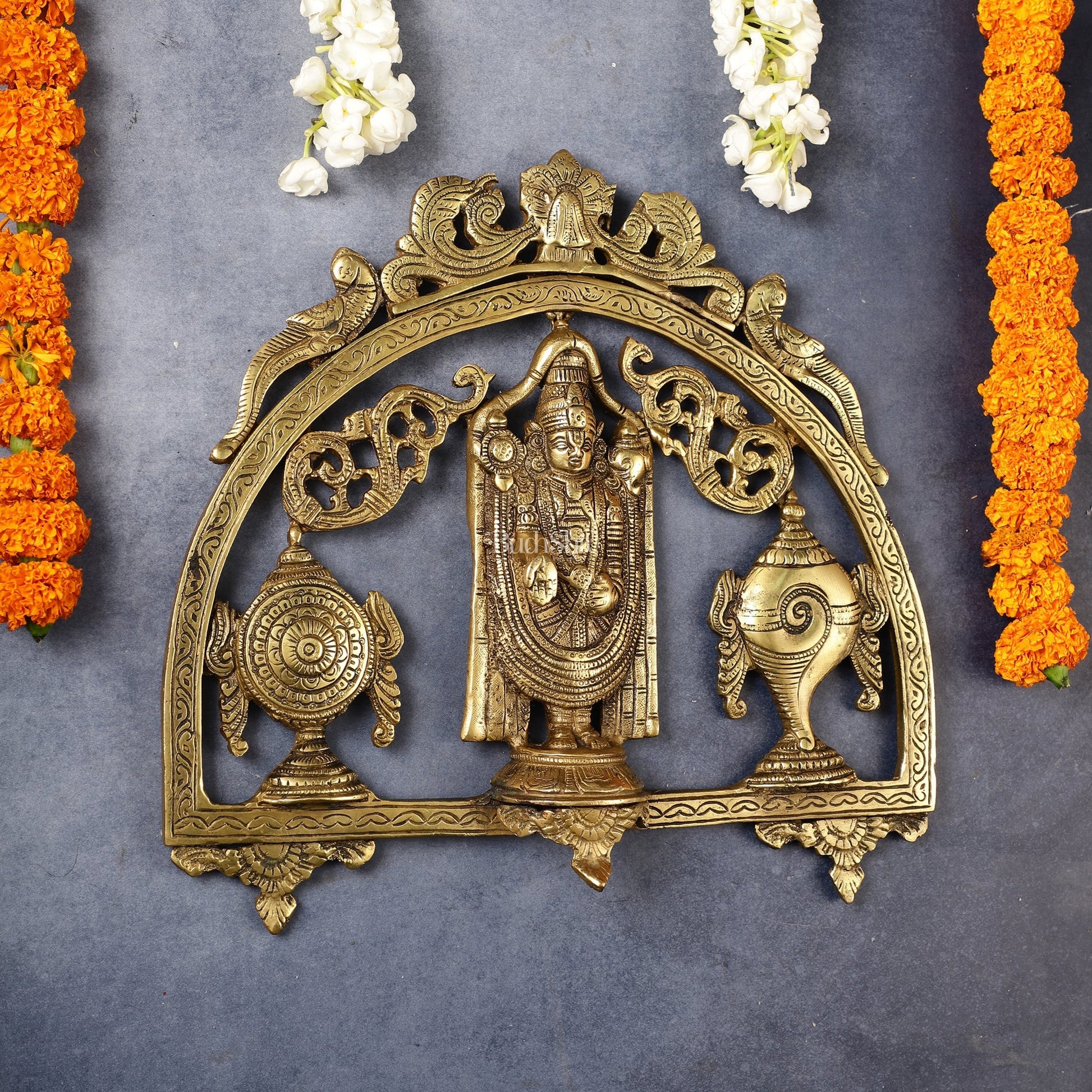 Brass Tirupati Balaji wall hanging with Shankh and Chakra 12 "