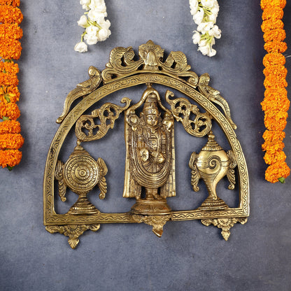 Brass Tirupati Balaji wall hanging with Shankh and Chakra 12 "