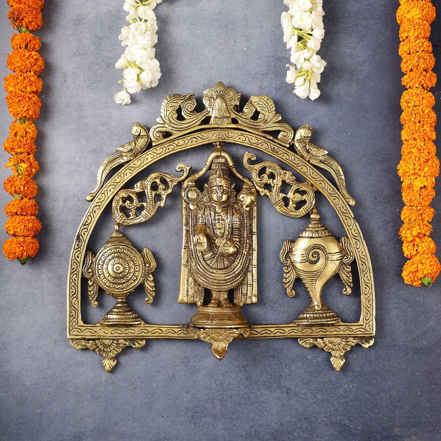 Brass Tirupati Balaji wall hanging with Shankh and Chakra 12 "