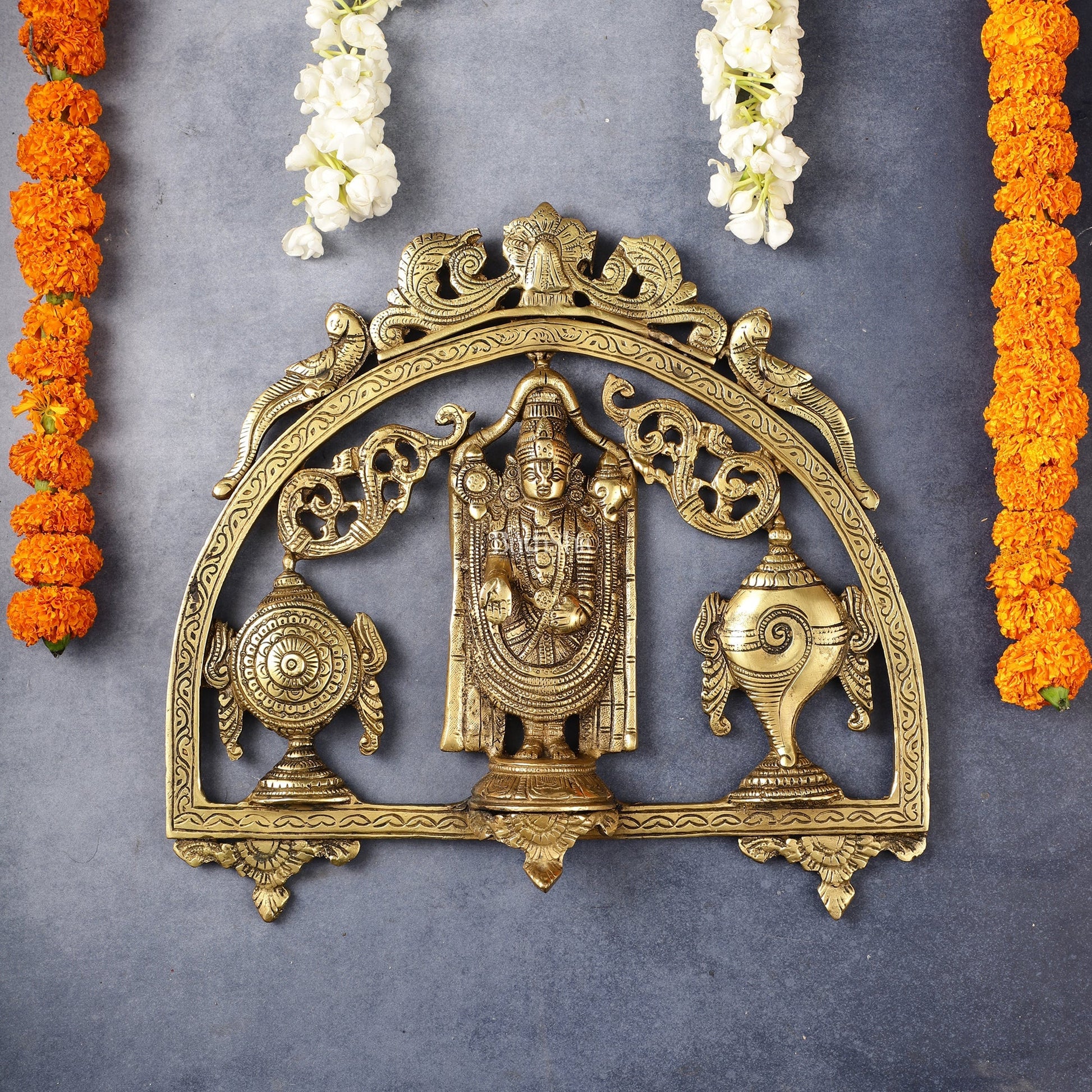 Brass Tirupati Balaji wall hanging with Shankh and Chakra 12 "