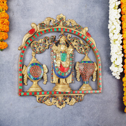 Brass Tirupati Balaji wall hanging with Shankh and Chakra 12 " stonework