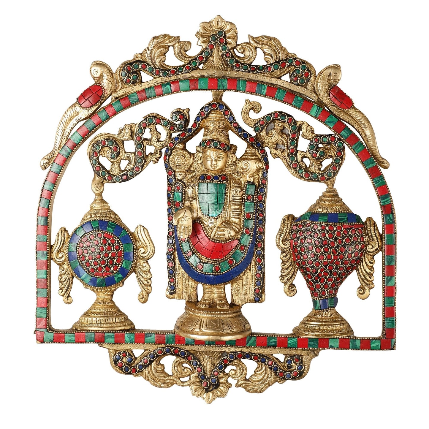 Brass Tirupati Balaji wall hanging with Shankh and Chakra 12 " stonework