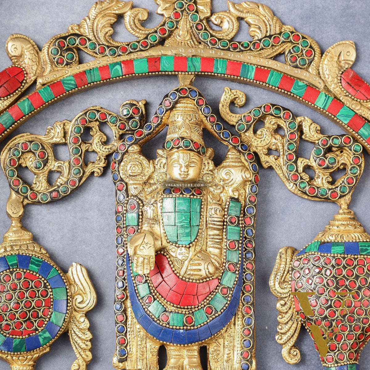 Brass Tirupati Balaji wall hanging with Shankh and Chakra 12 " stonework