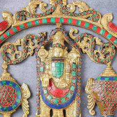 Brass Tirupati Balaji wall hanging with Shankh and Chakra 12 " stonework