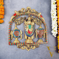 Brass Tirupati Balaji wall hanging with Shankh and Chakra 12 " stonework