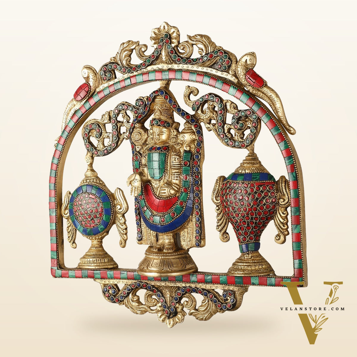 Brass Tirupati Balaji wall hanging with Shankh and Chakra 12 " stonework