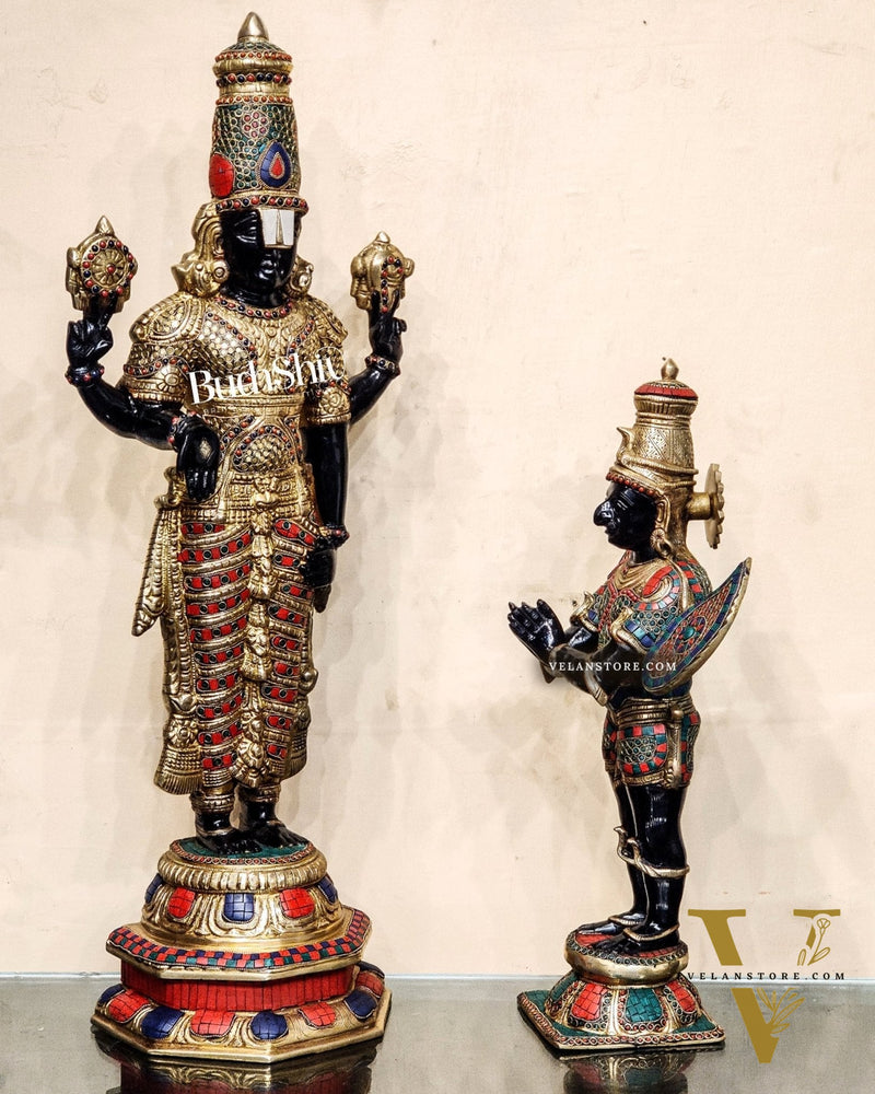 Brass Tirupati Balaji with Garuda Statue | Handcrafted | Black and Golden Finish
