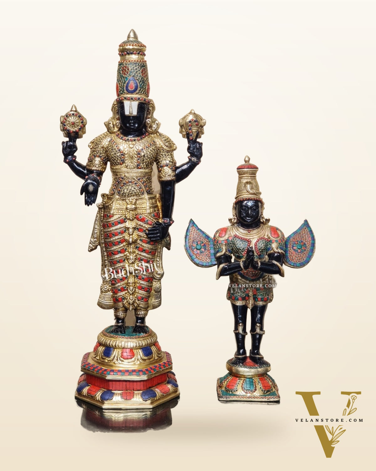 Brass Tirupati Balaji with Garuda Statue | Handcrafted | Black and Golden Finish