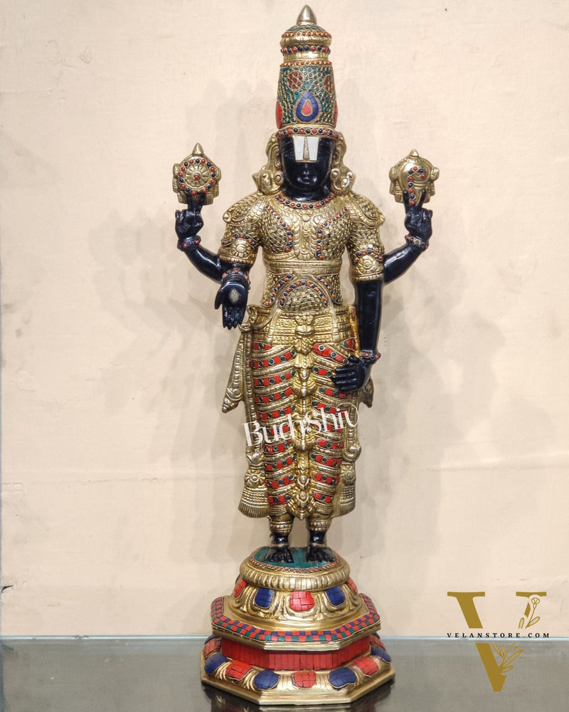 Brass Tirupati Balaji with Garuda Statue | Handcrafted | Black and Golden Finish