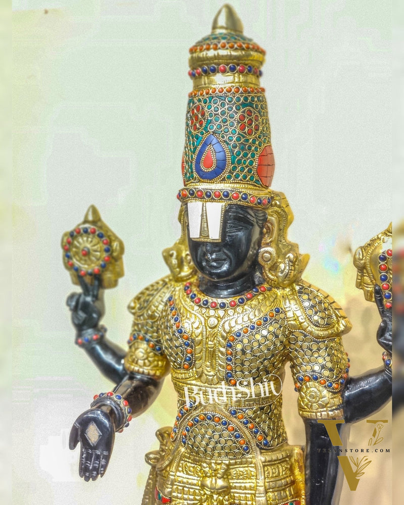Brass Tirupati Balaji with Garuda Statue | Handcrafted | Black and Golden Finish