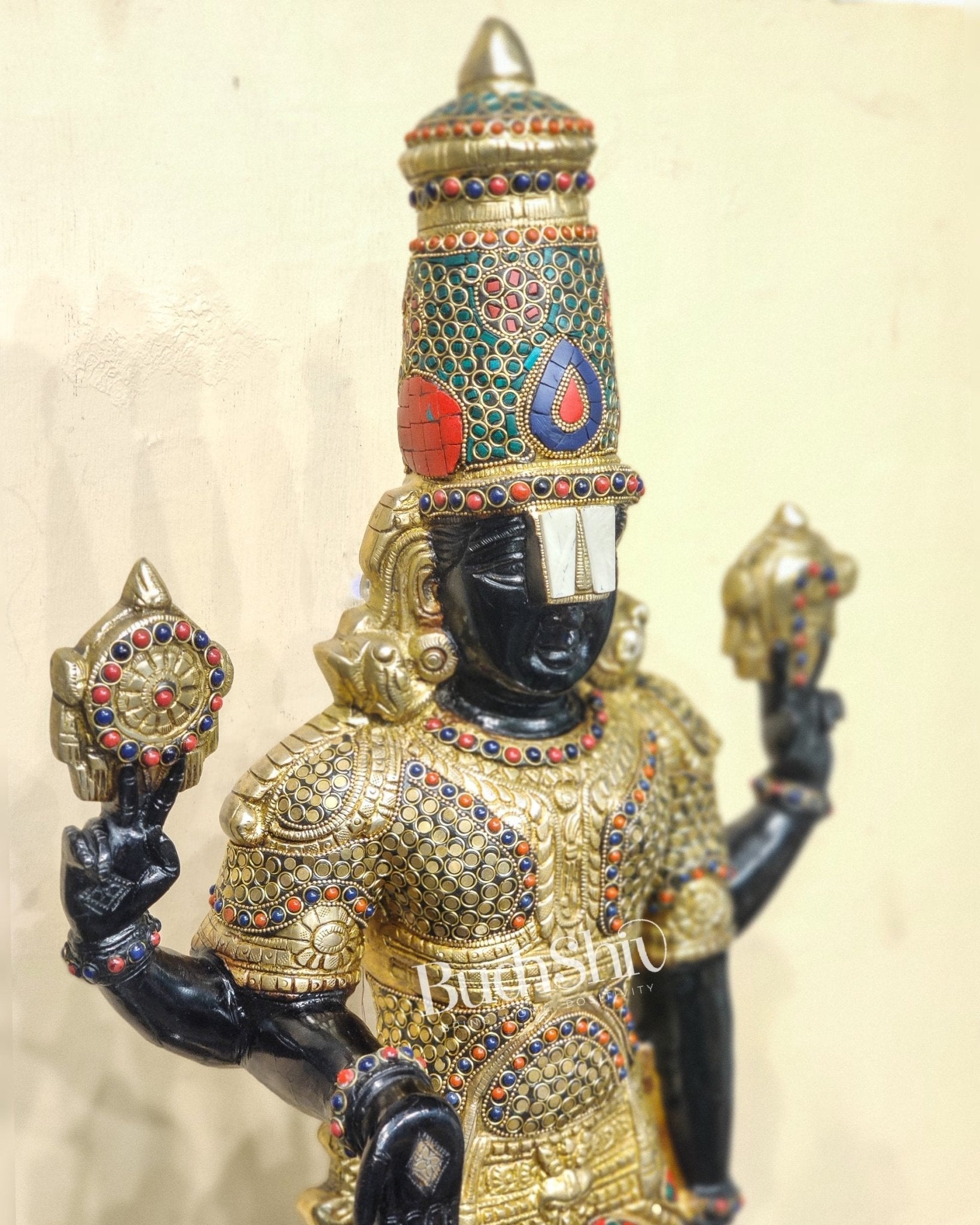 Brass Tirupati Balaji with Garuda Statue | Handcrafted | Black and Golden Finish