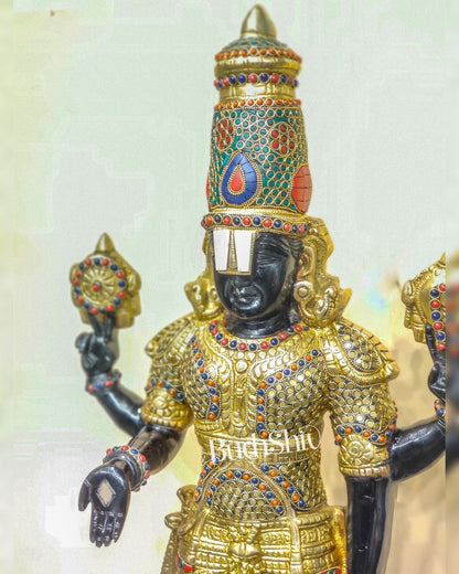 Brass Tirupati Balaji with Garuda Statue | Handcrafted | Black and Golden Finish