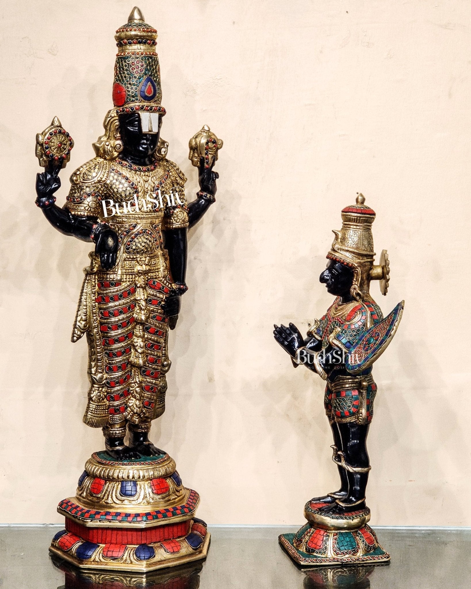 Brass Tirupati Balaji with Garuda Statue | Handcrafted | Black and Golden Finish