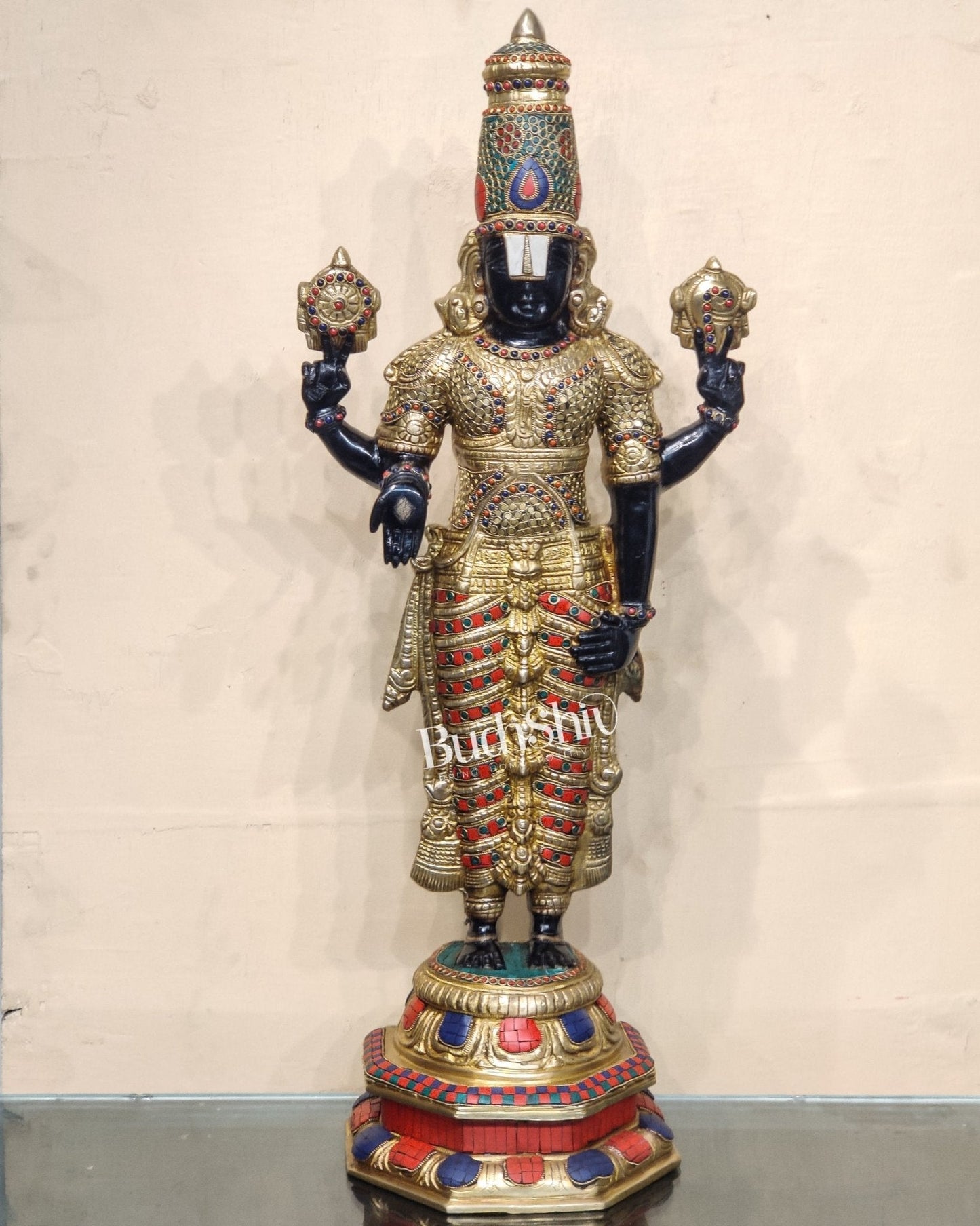 Brass Tirupati Balaji with Garuda Statue | Handcrafted | Black and Golden Finish