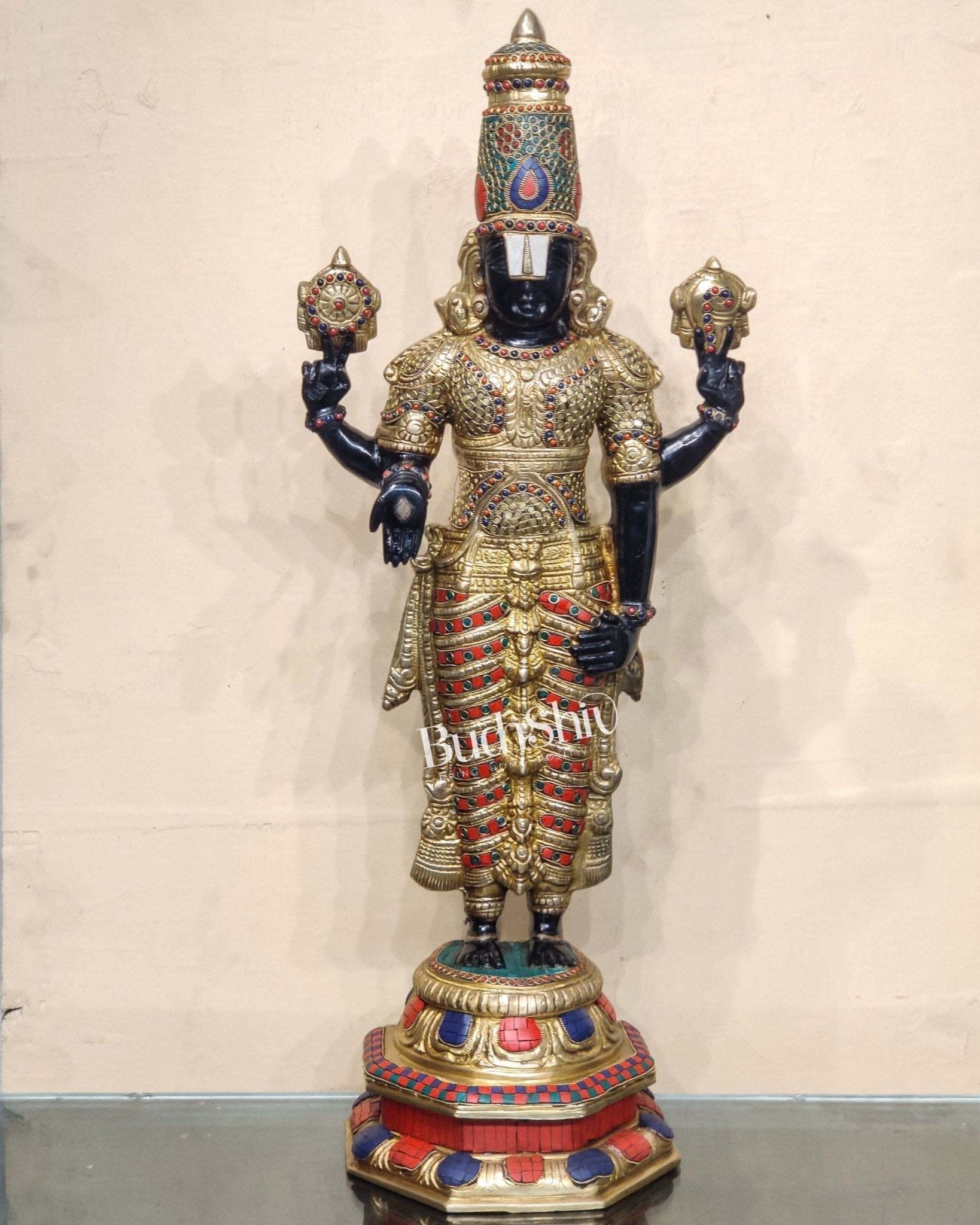 Brass Tirupati Balaji with Garuda Statue | Handcrafted | Black and Golden Finish