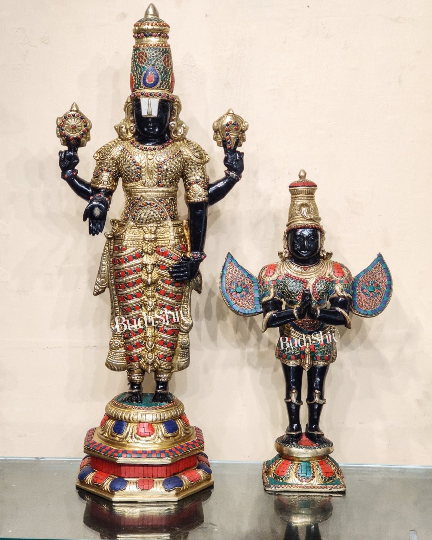 Brass Tirupati Balaji with Garuda Statue | Handcrafted | Black and Golden Finish