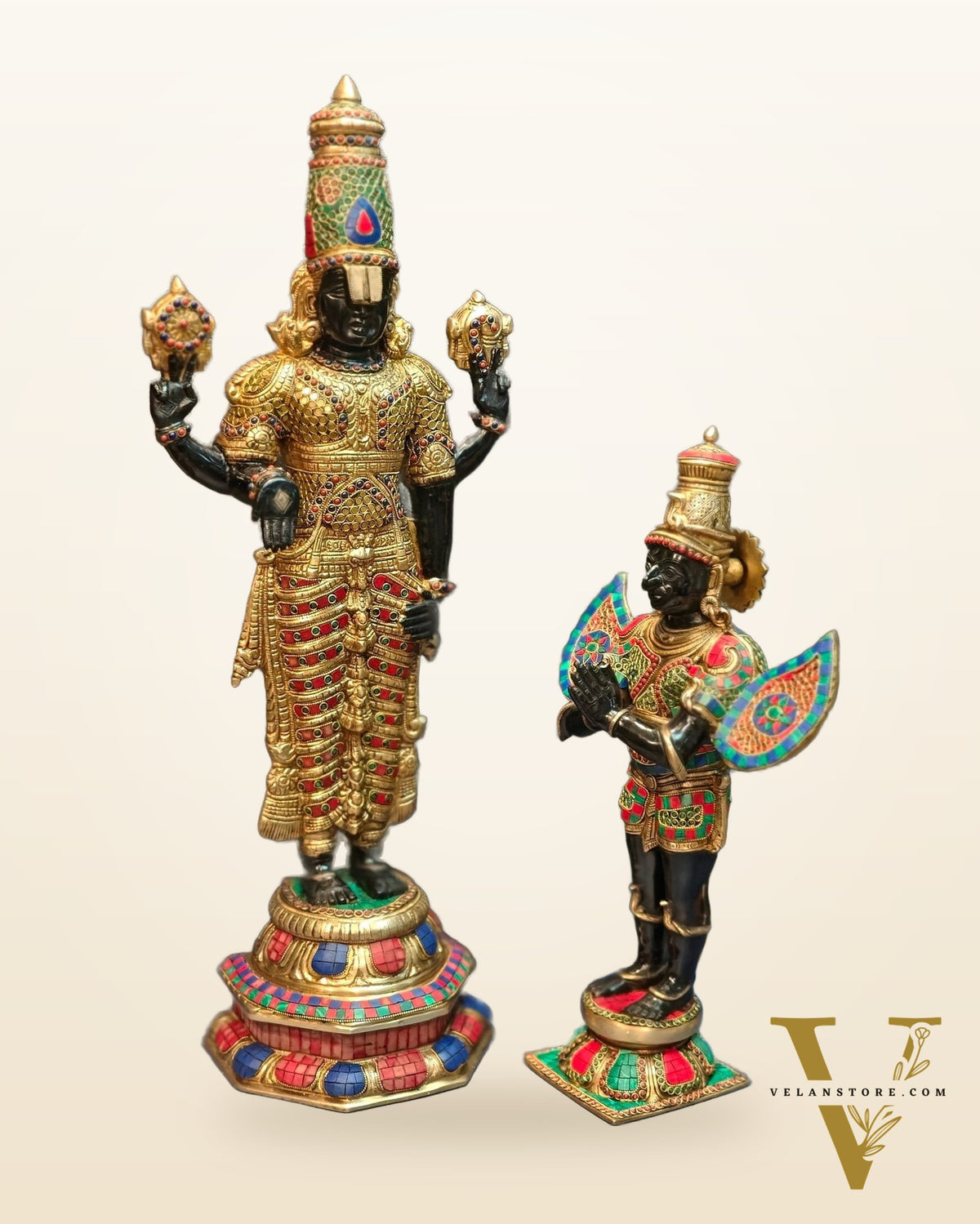 Brass Tirupati Balaji with Garuda Statue shiny Black and Golden Finish
