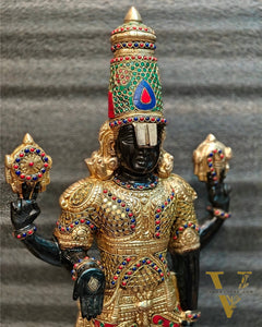 Brass Tirupati Balaji with Garuda Statue shiny Black and Golden Finish