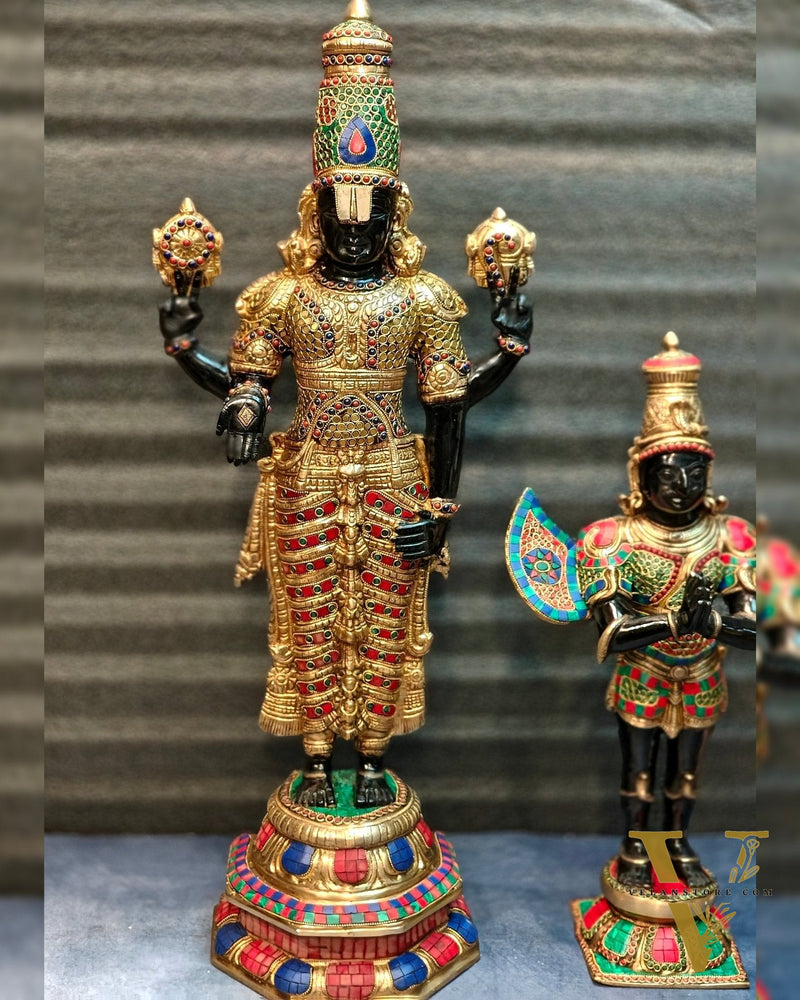 Brass Tirupati Balaji with Garuda Statue shiny Black and Golden Finish