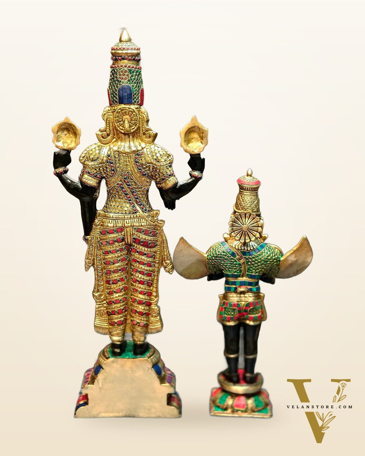 Brass Tirupati Balaji with Garuda Statue shiny Black and Golden Finish