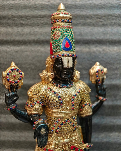 Brass Tirupati Balaji with Garuda Statue shiny Black and Golden Finish