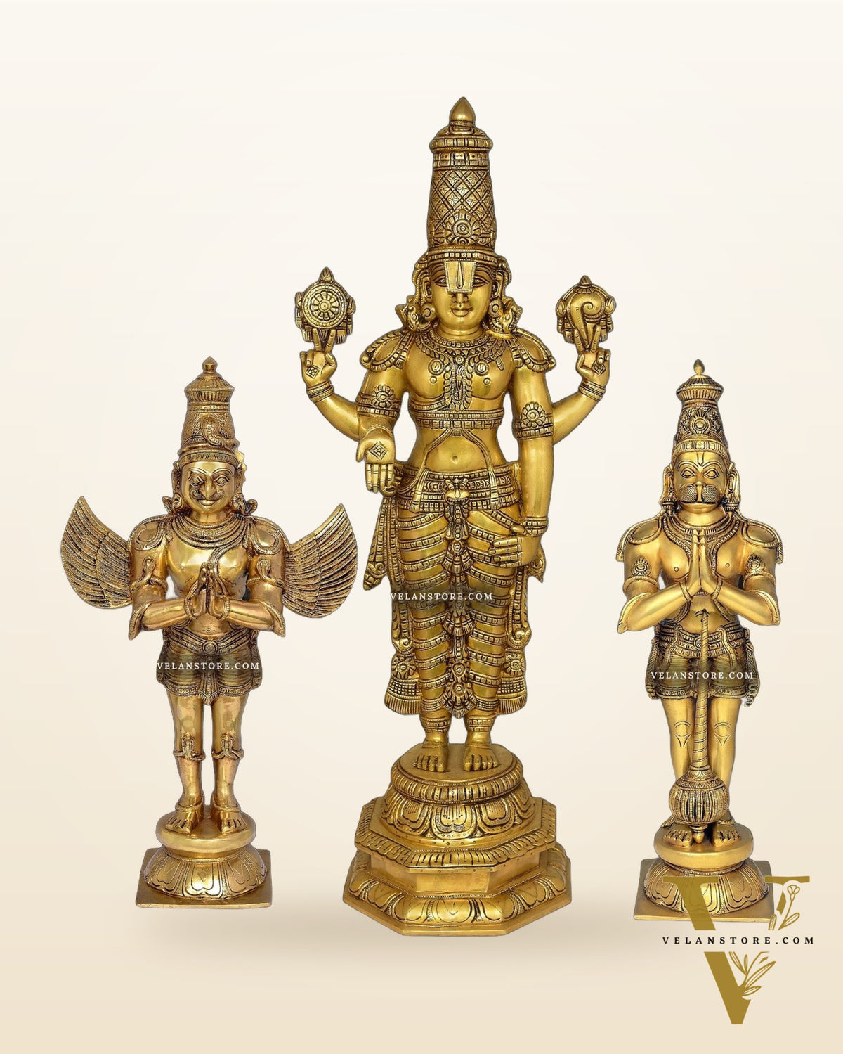 Brass Tirupati Balaji with Hanuman and Garuda Statue set 33"