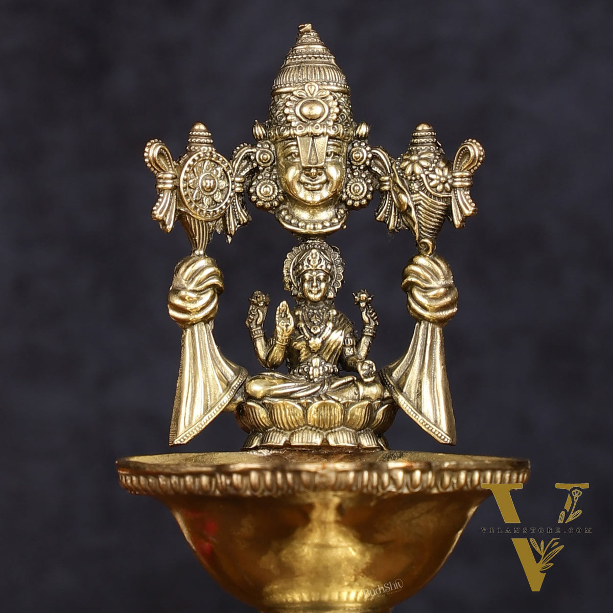 Brass Tirupati Balaji with Lakshmi Diya Oil Lamp 5.5 inch