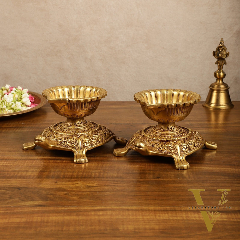 Brass Tortoise Diya Lamp 6 inch