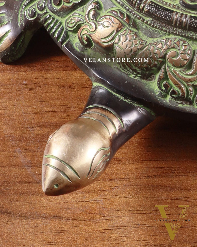 Brass Tortoise with Ganesha engraved black green tone