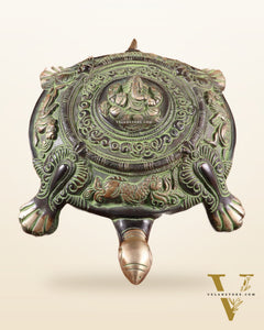 Brass Tortoise with Ganesha engraved black green tone